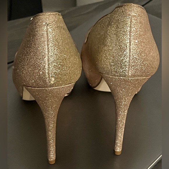 ALDO Gold Shimmer Peep Toe Platform Heels - Picture 9 of 10